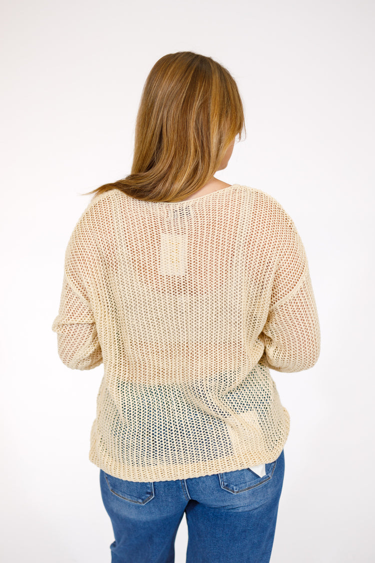 Beige Crochet Knit Sweater