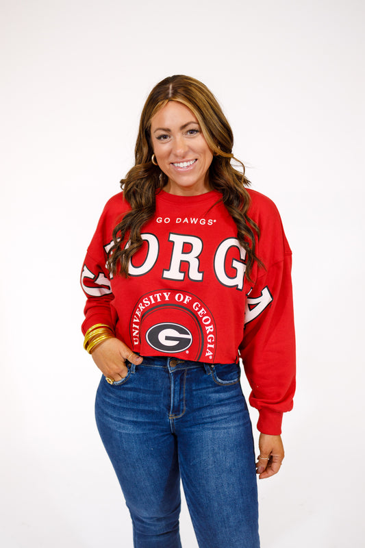 Red Cropped Georgia Sweatshirt