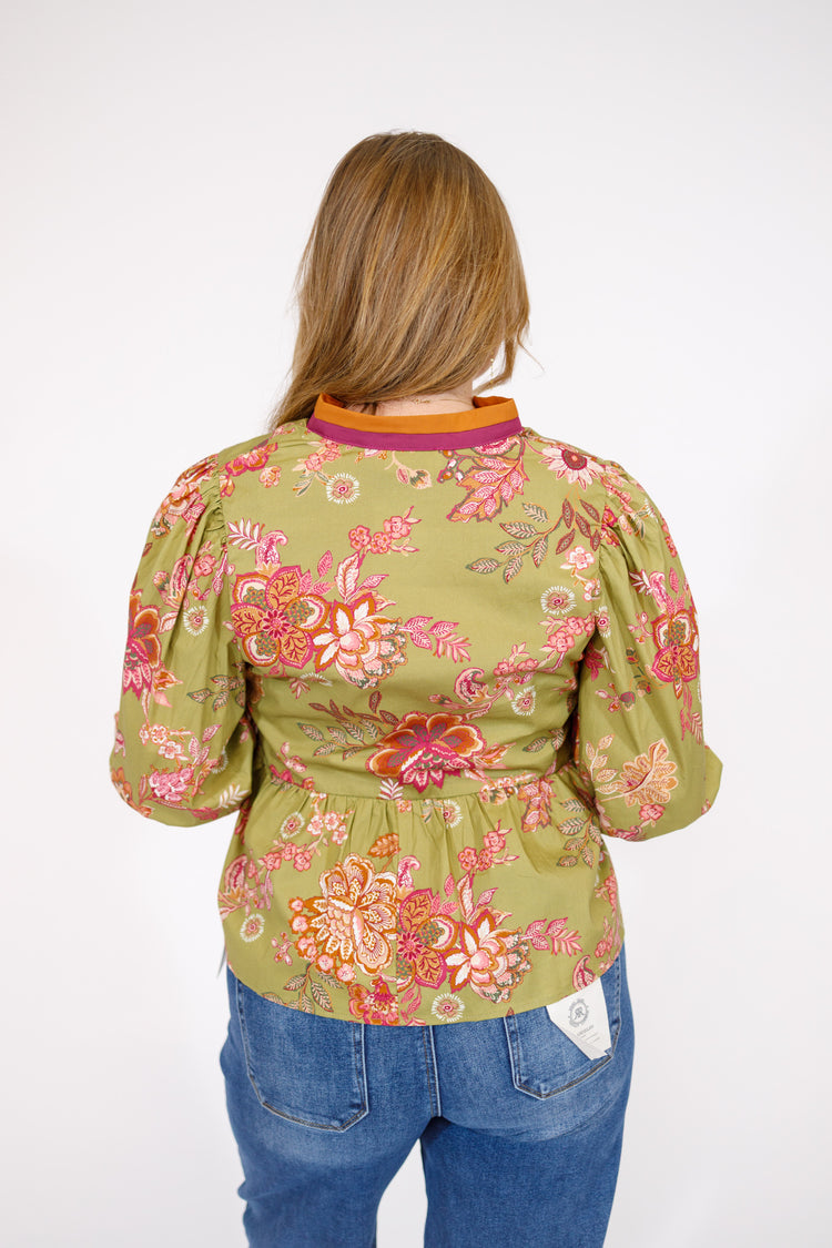 Kiwi Floral Peplum Top