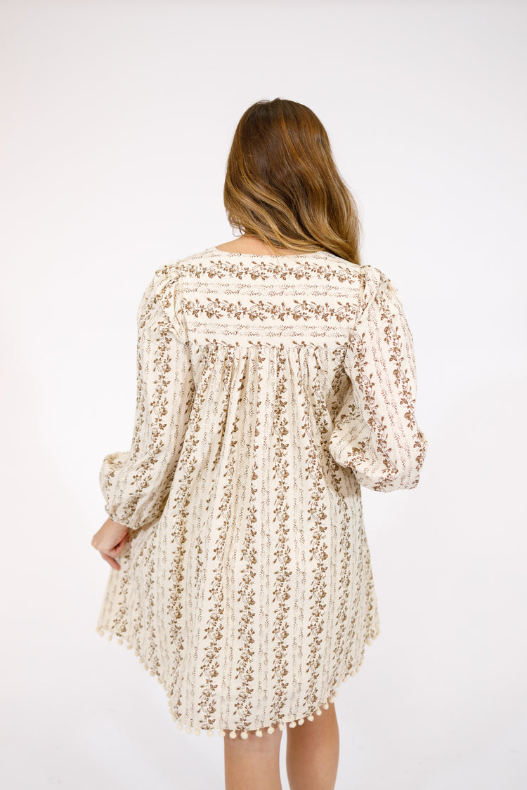 Ivory and Brown Floral Dress