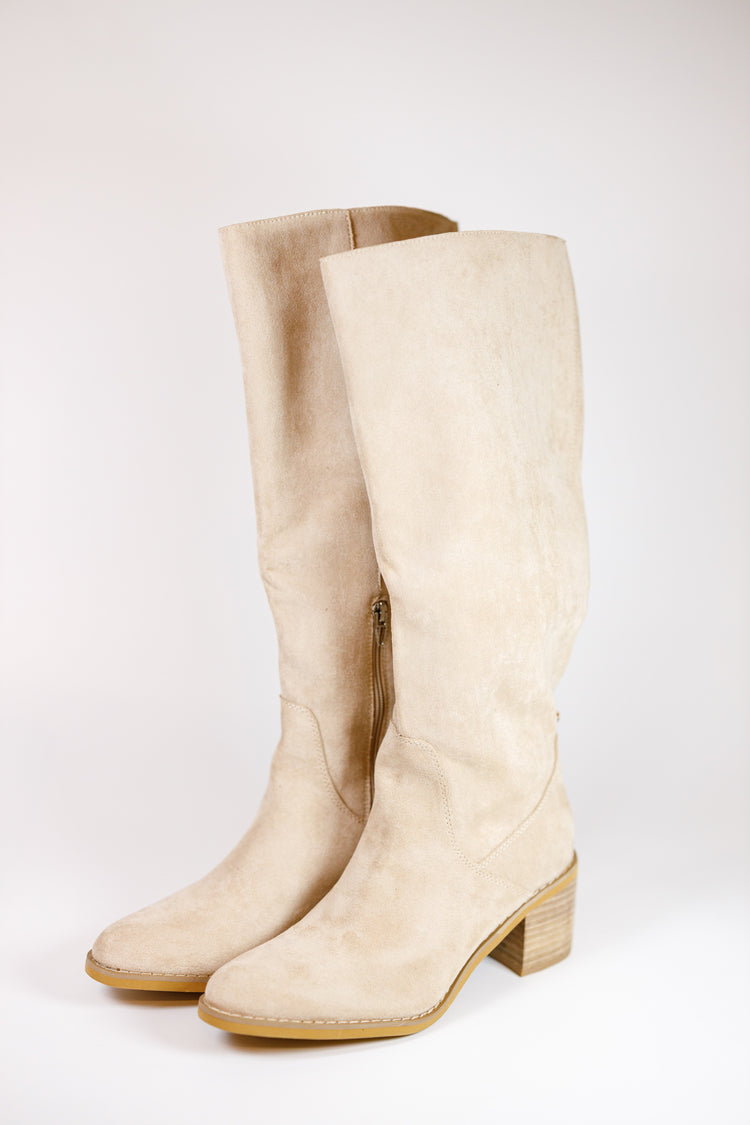 Beige Tall Suede Boots