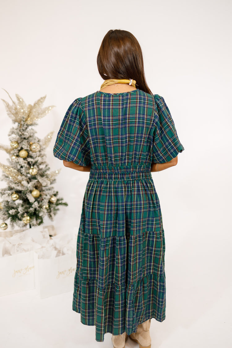 Curvy Green Plaid Tiered Midi Dress