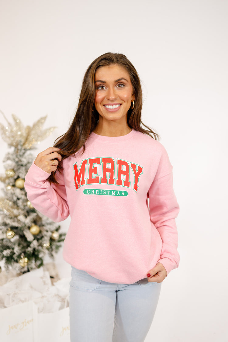 Pink "Merry Christmas" Graphic Sweatshirt