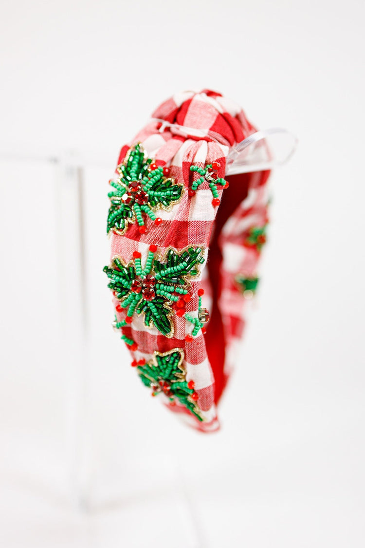 Red Christmas Holly Checker Pattern Headband