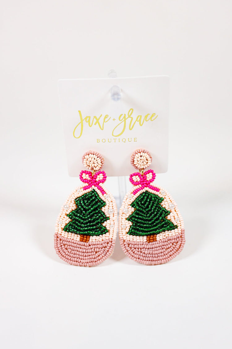 Beaded Christmas Tree Globe Earrings