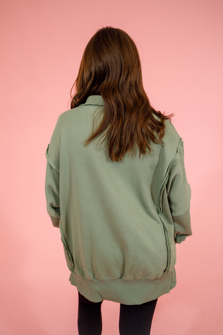 Olive Button Side Slit Top