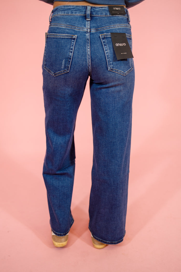 Oneso Retro Dark Blue Wide Leg Jeans