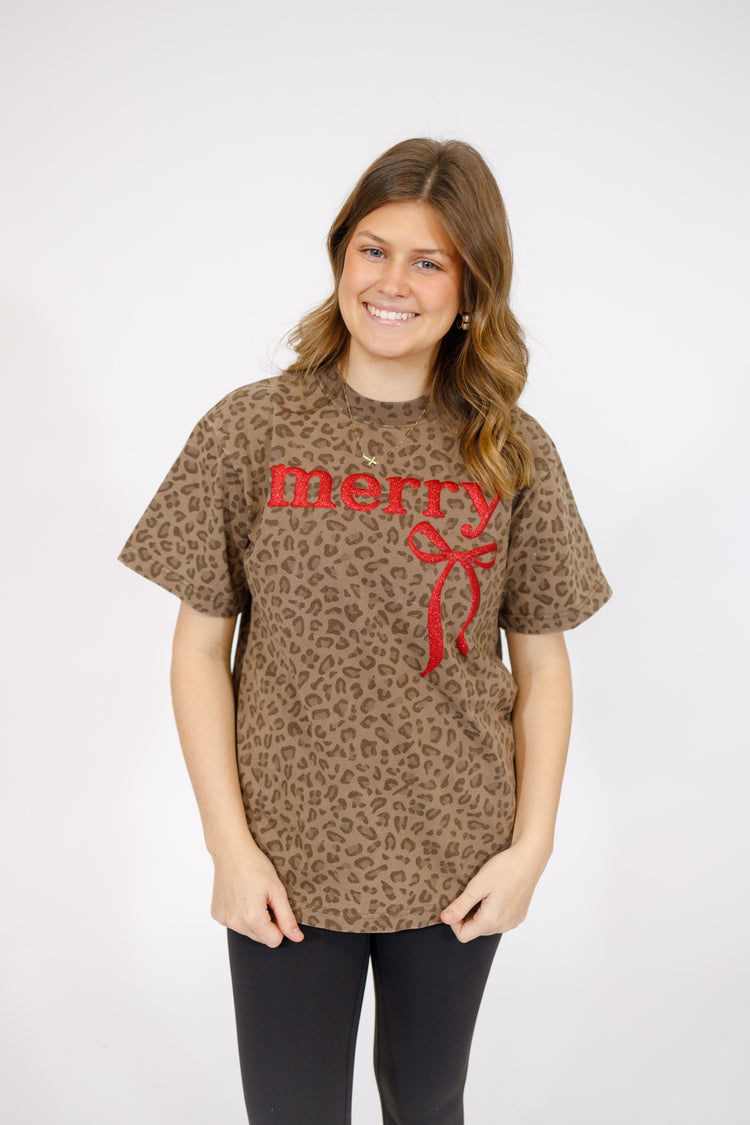 Merry Glitter Puff Cheetah Graphic Tee