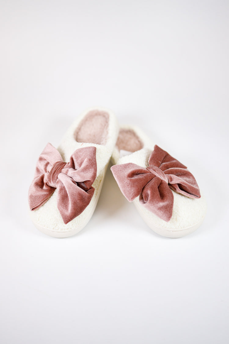 Pink Plush Bow Slippers