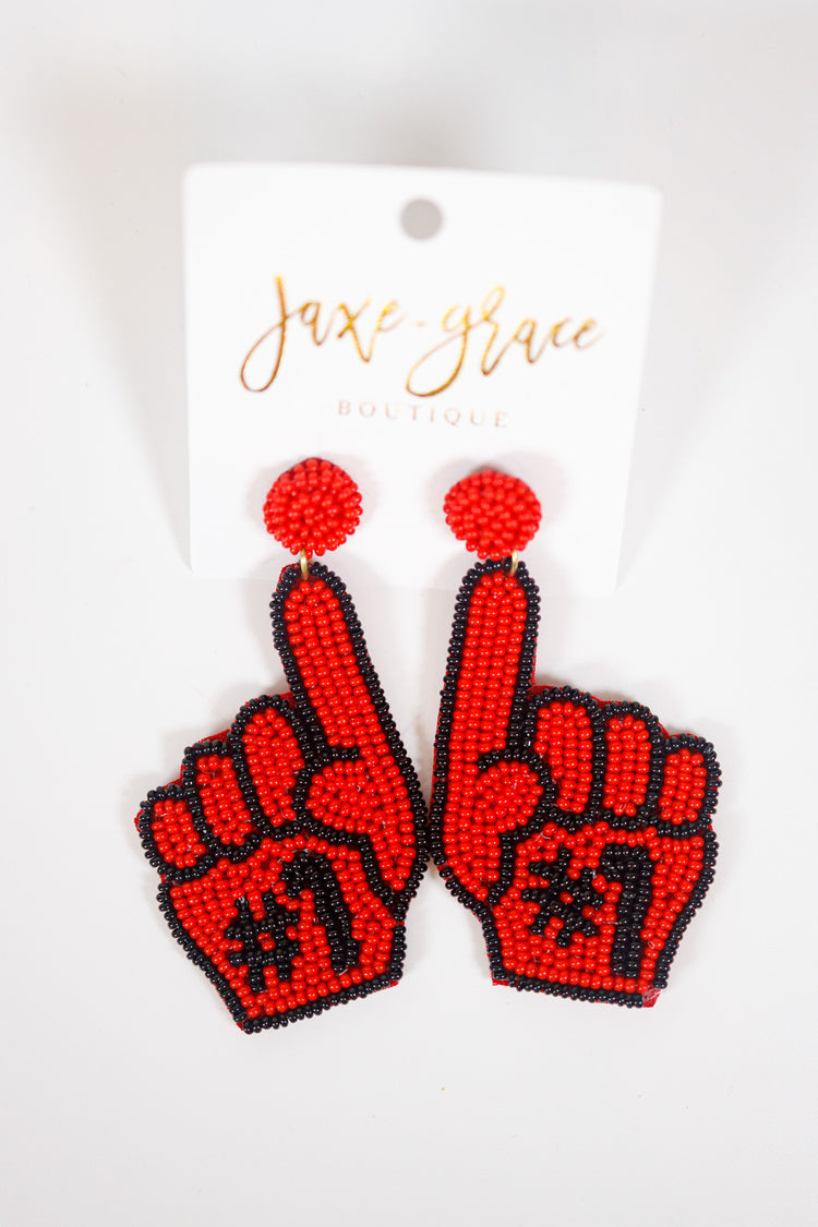 Beaded #1 Hand Post Earrings