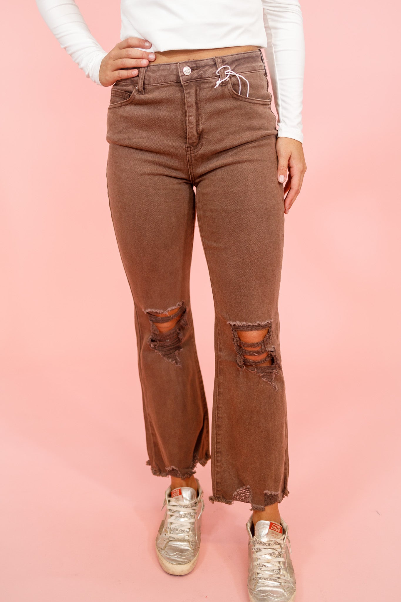 BAYEAS Acid Wash Distressed Cropped Straight Jeans