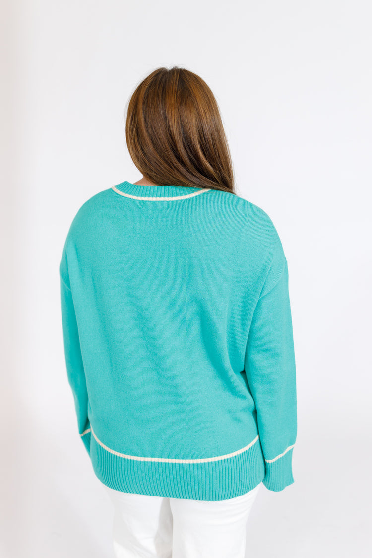 Green Ribbed Trim Sweater