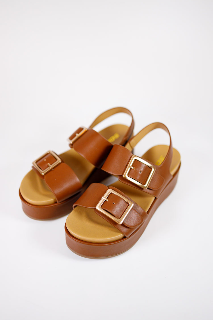 Camel Strap Platform Buckle Sandals