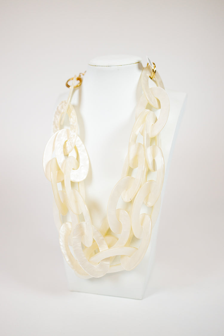 Celluloid Two Layered Oval Link Necklace, VARIOUS