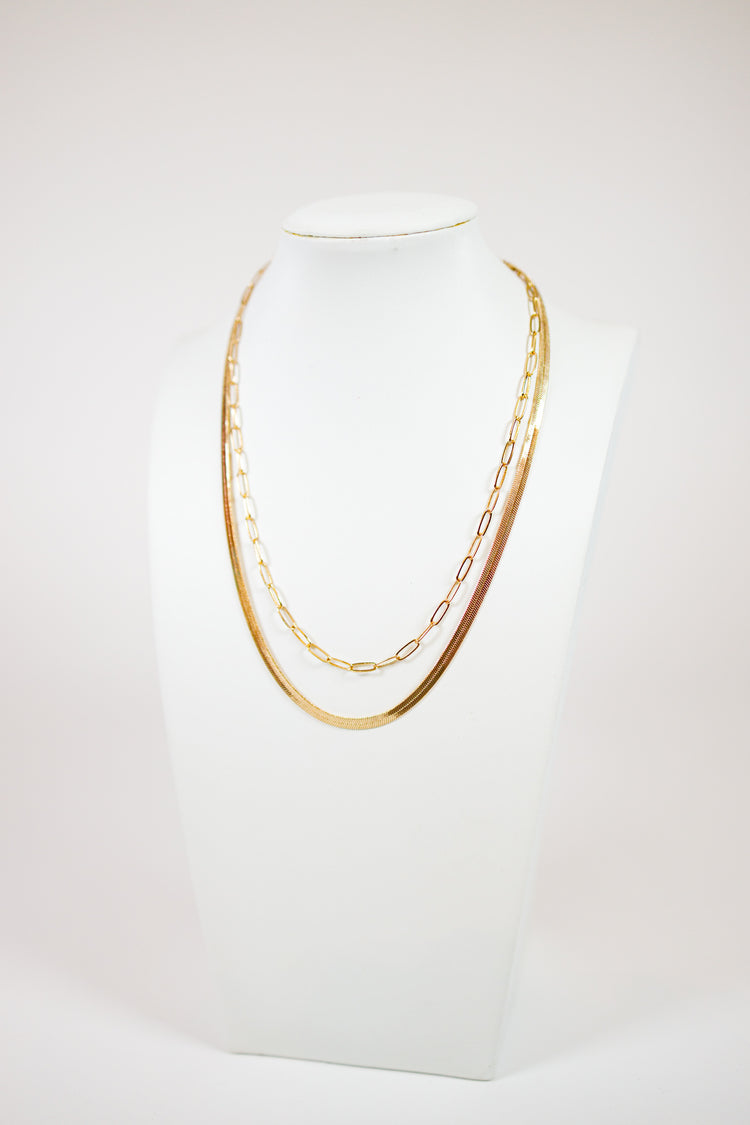 Herringbone & Dainty Oval Link Necklace