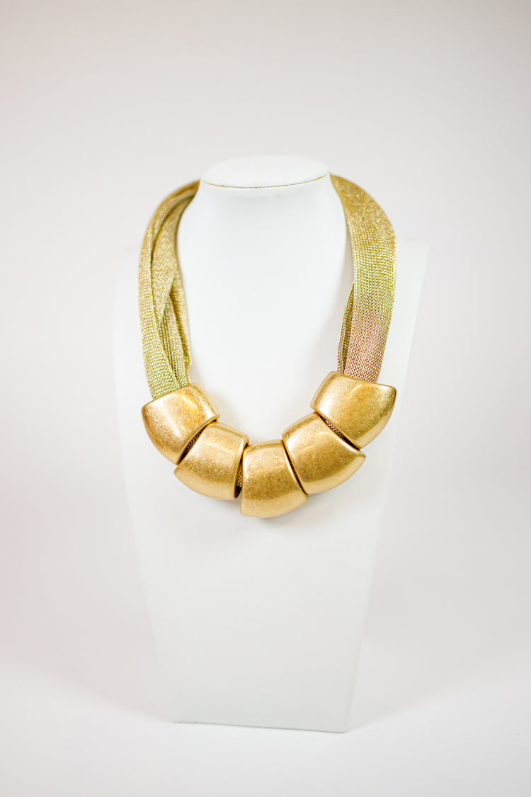 Chunky Geometric Metal & Mesh Necklace, VAROIUS