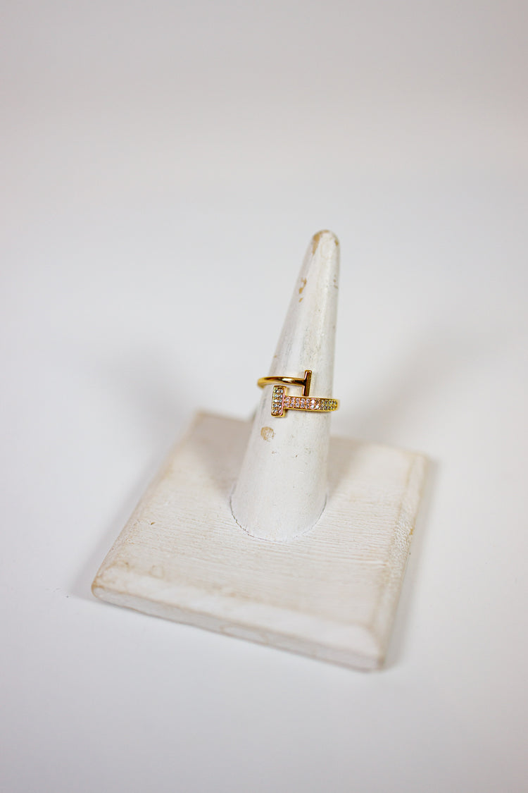 Paved T Shaped Open Ring