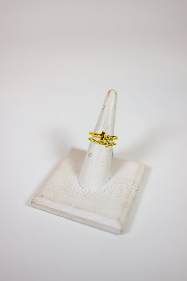 Double Pave Bar Open Ring