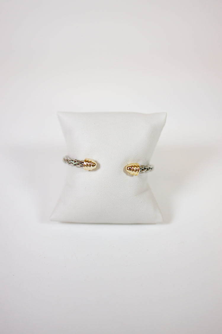 Twotone End Ball Cuff Bracelet
