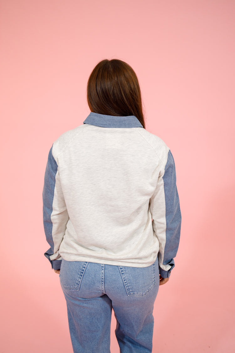 Oatmeal and Denim Patchwork Top