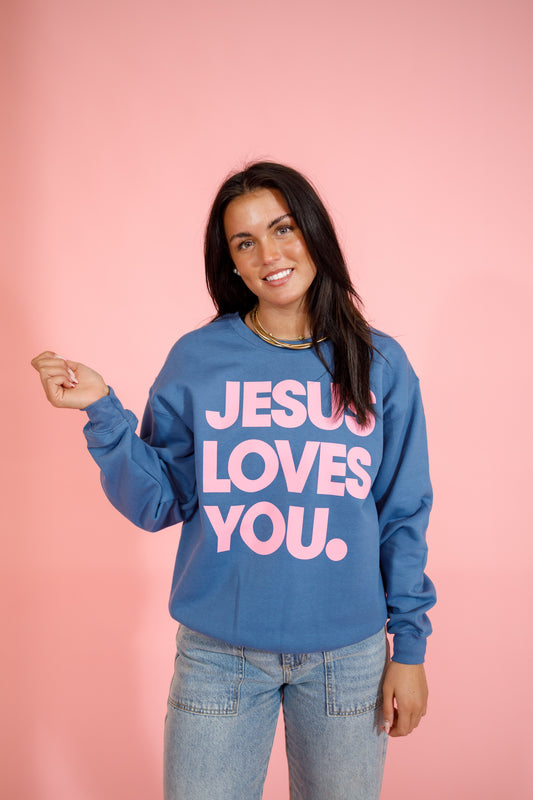 Indigo "Jesus Loves You" Sweatshirt, S-2XL
