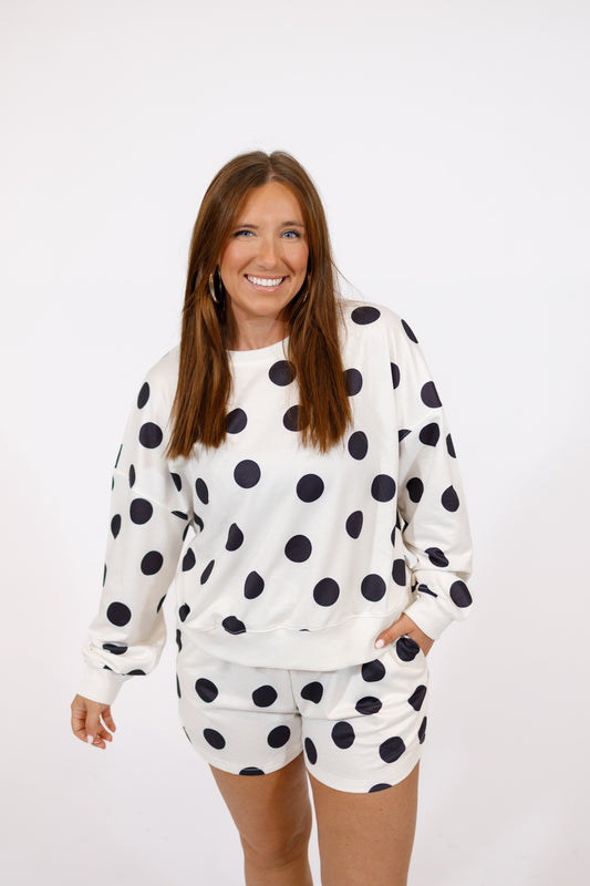 Cream and Black Polka Dot Shorts Set