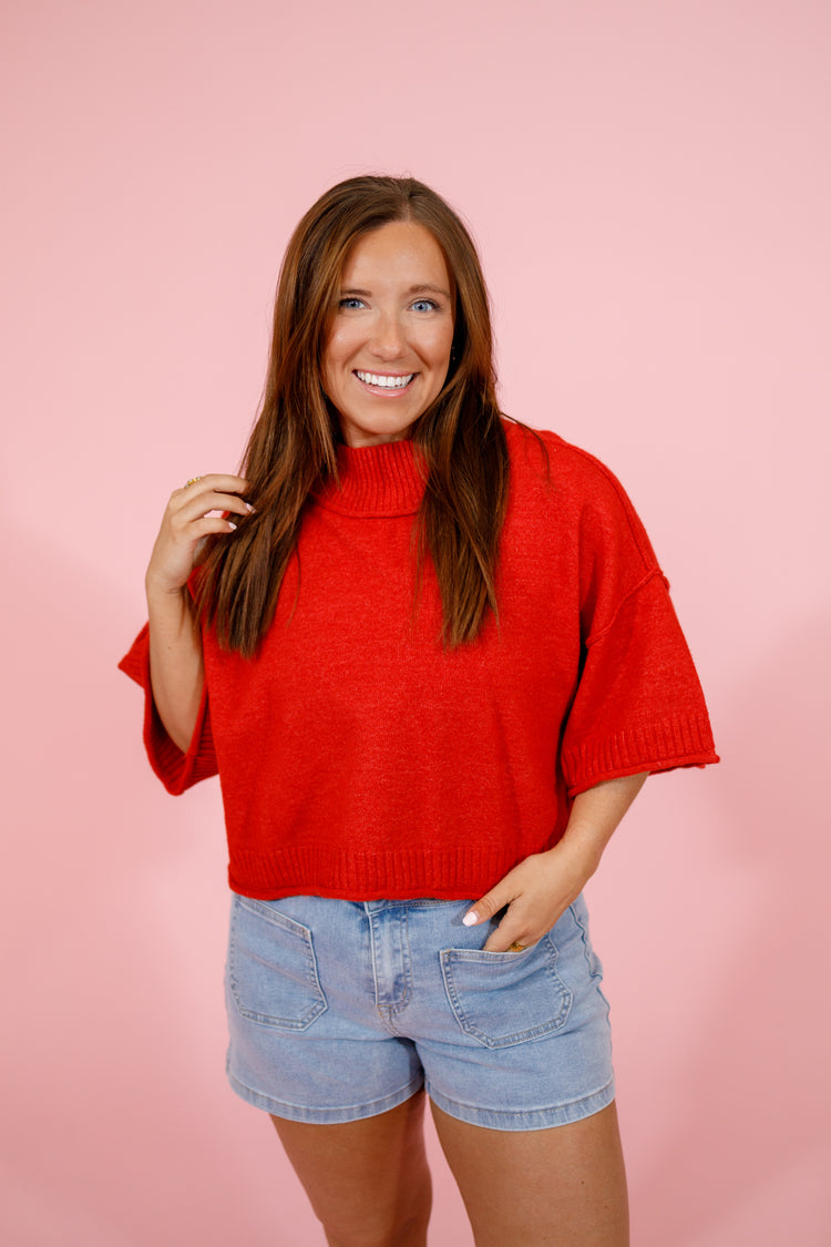 Red Marled Knit Sweater Top