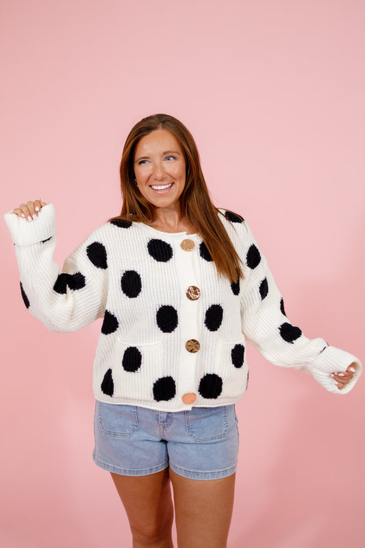 Polka Dot Gold Button Cardigan Top