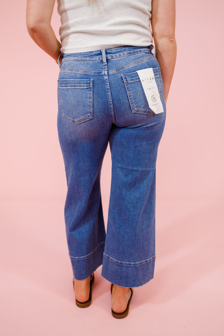 Risen Tummy Control Wide Leg Pintuck Jeans, REG + CURVY