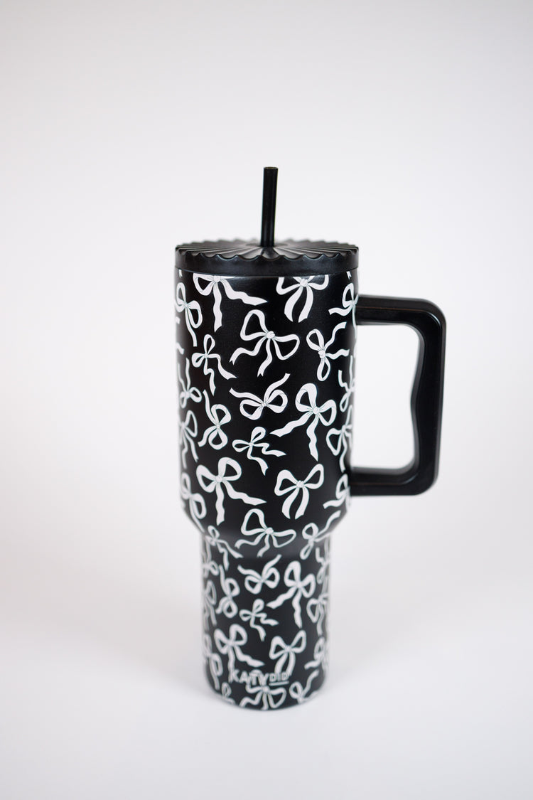 Black & White Bows All Over 38 oz Drink Tumbler
