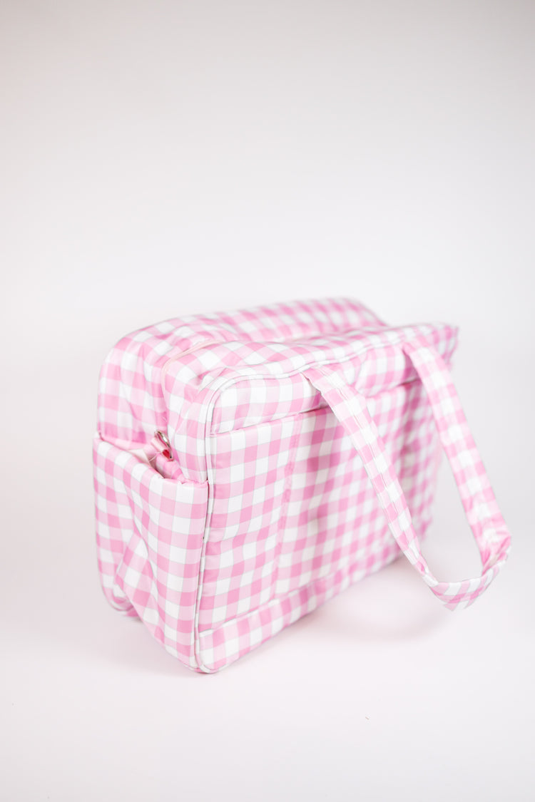 Light Pink Checkered Women's Duffle Bag