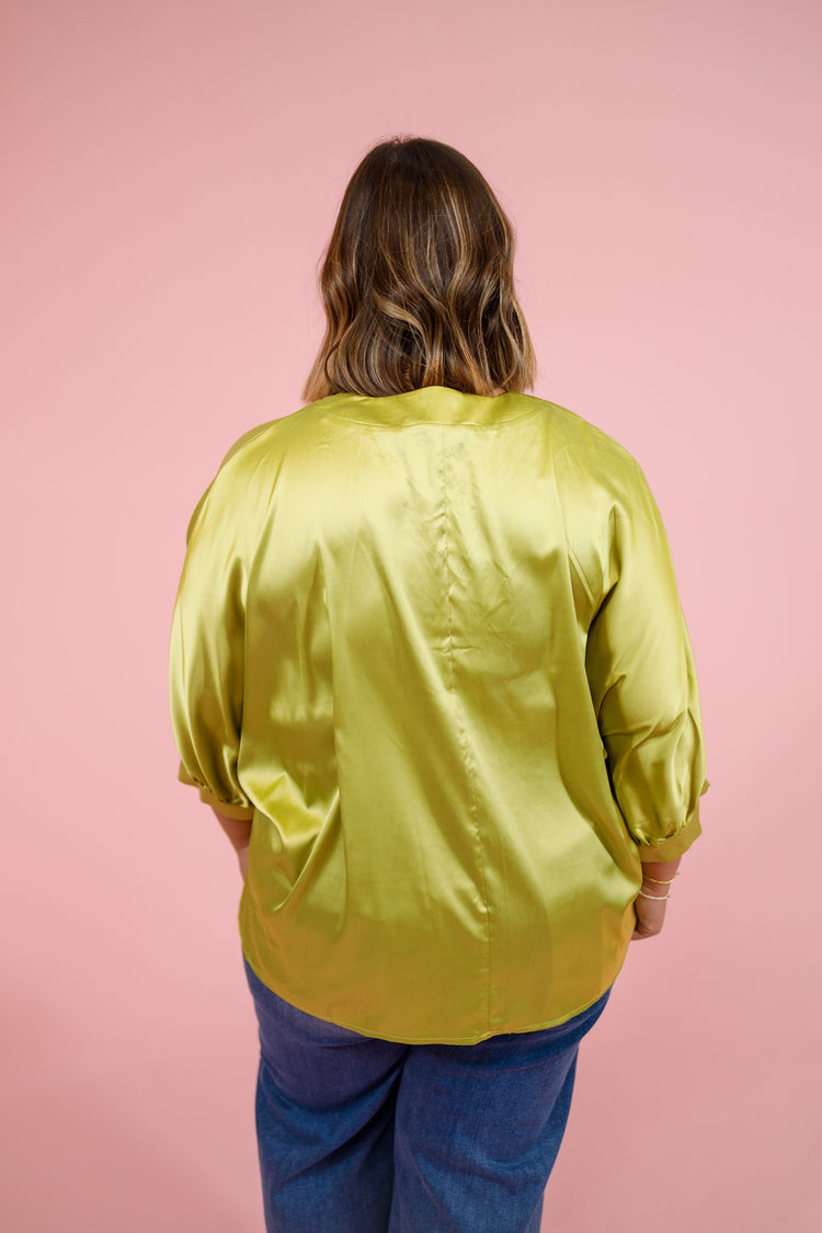 Curvy Apple Green Satin Top