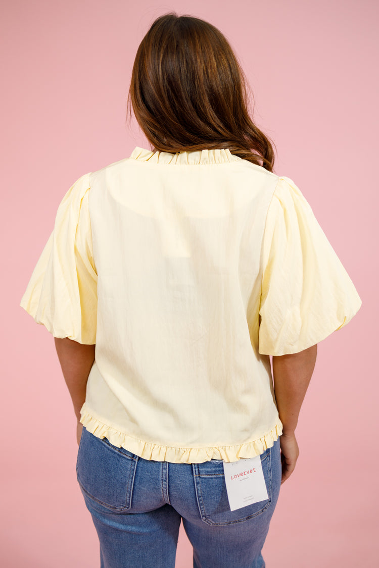 Light Yellow Ruffle Bubble Sleeve Top
