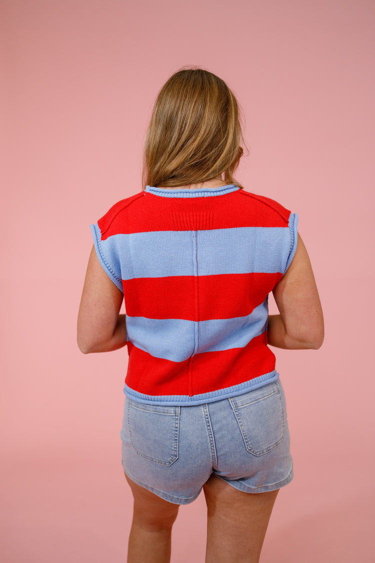 Red and Blue Stripe Knit Top