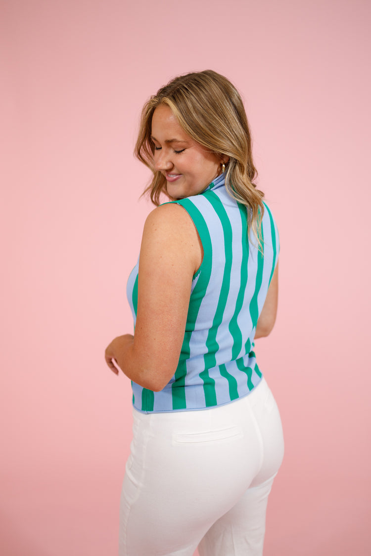 Blue and Green Vertical Stripe Top
