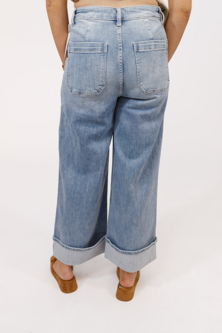 Comfort Stretch Pocket Wide Leg Cuff Jeans