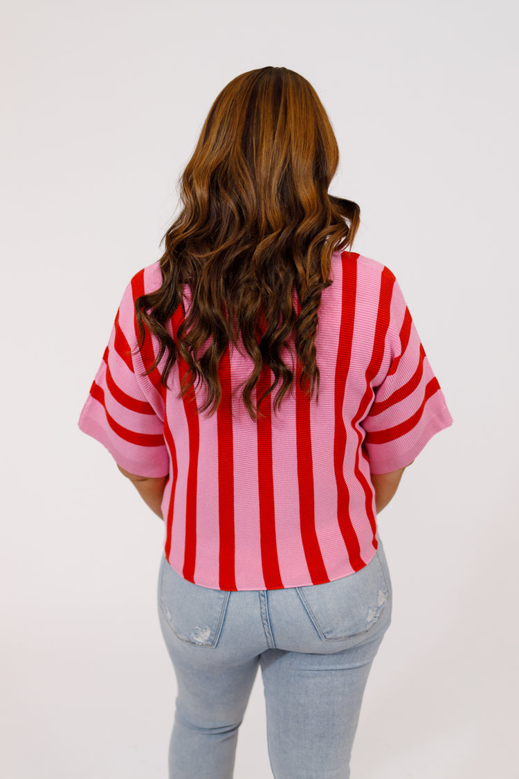 Pink Vertical Stripe Knit Top