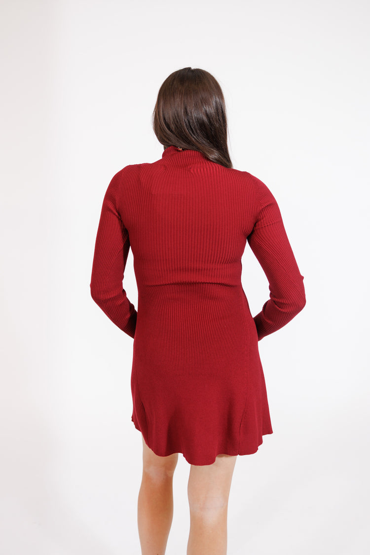 Burgundy Mock Neck Long Sleeve Dress