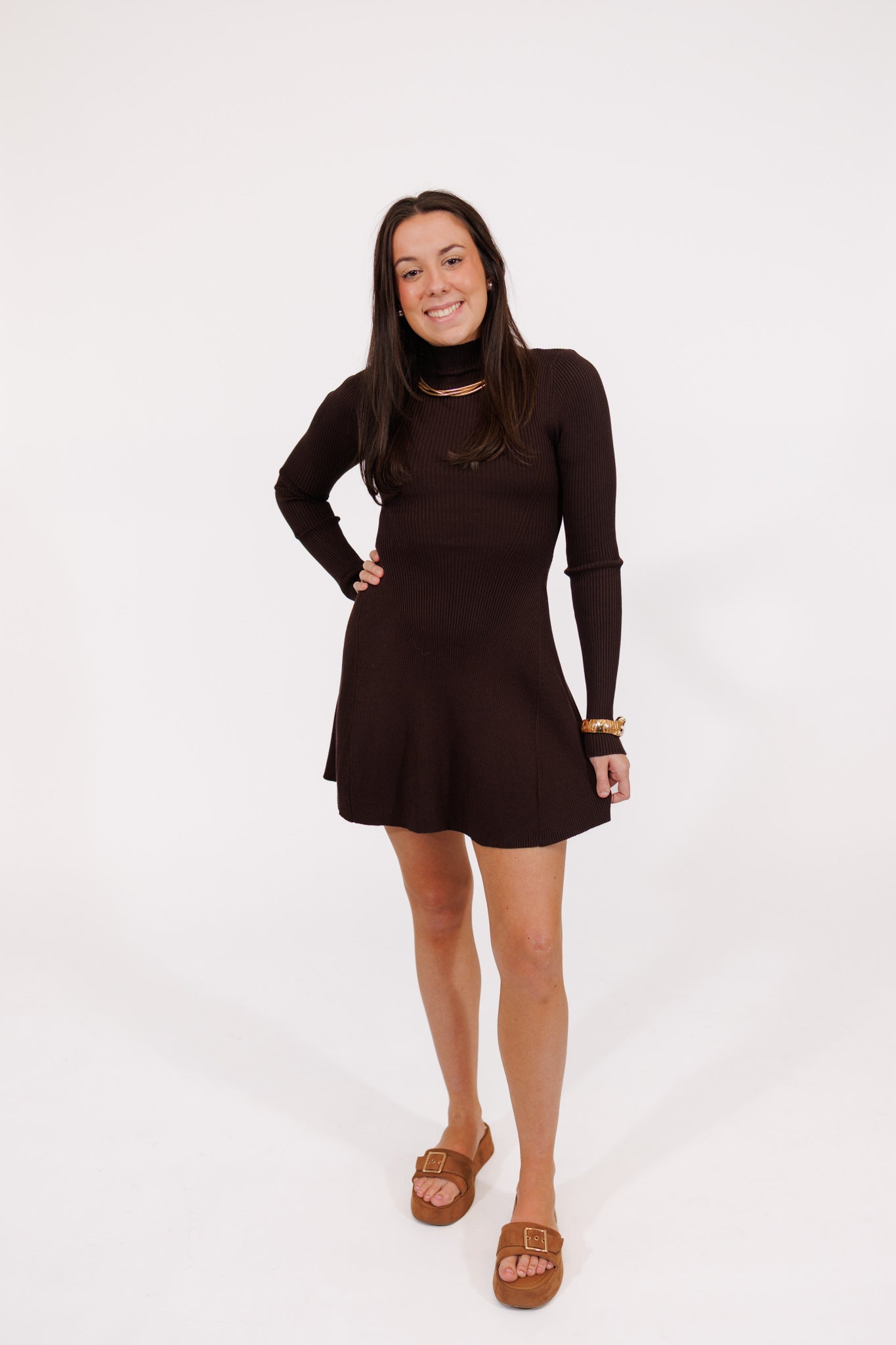 Brown Mock Neck Long Sleeve Dress Medium Brown Mock Neck Long Sleeve Dress Medium