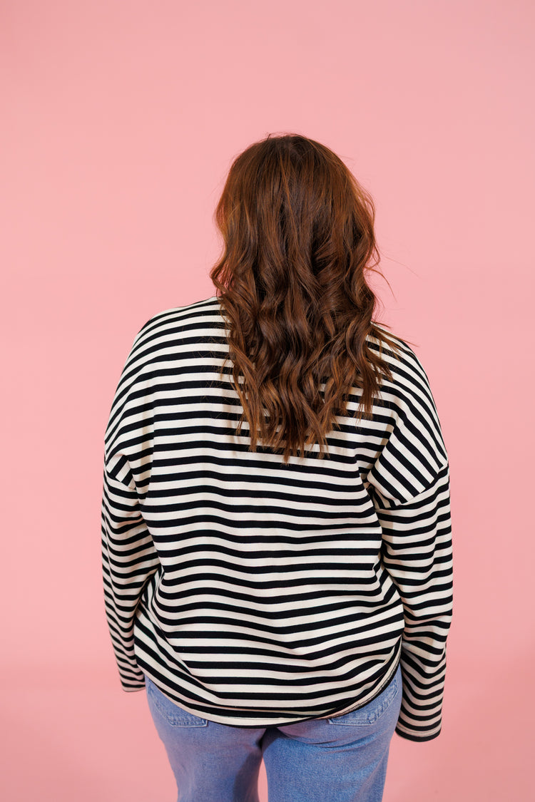 Black Striped Boxy Top