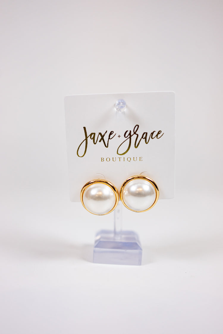 Pearl Stud Gold Trim Earrings