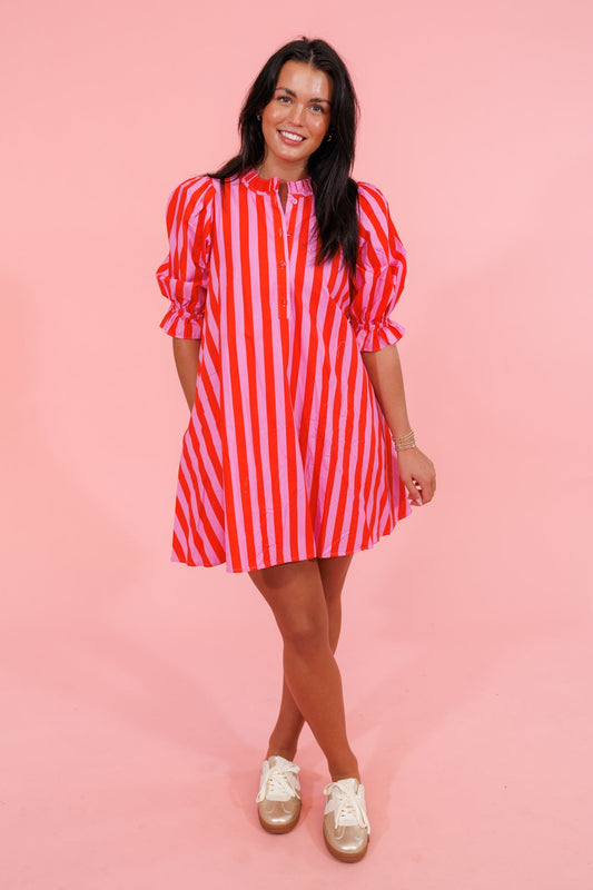Pink and Red Vertical Stripe Dress