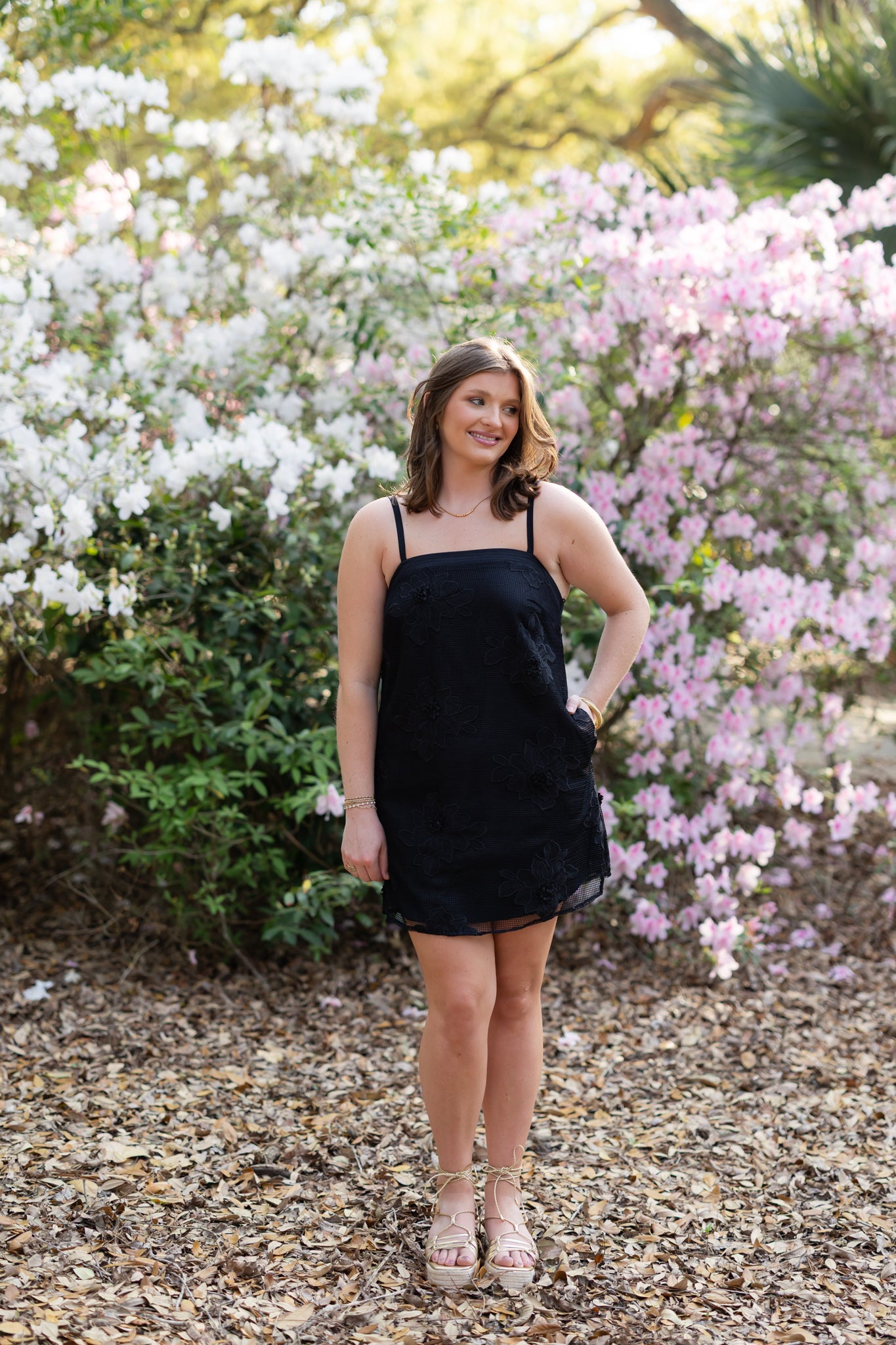 black flower mini dress Mesh Large 5% Spandex Imported Note Sleeve:35 KissProm Simple A-Line Square category:Azura