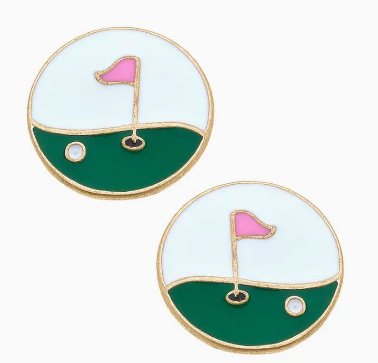 Hole in One Enamel Golf Stud Earrings