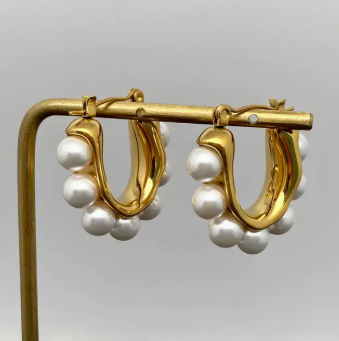 18K Gold Plated Pearl Hoop Earrings Jaxe + Grace Boutique