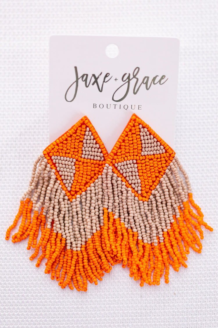 Bead Triangle Pattern Tassel Earrings, VARIOUS