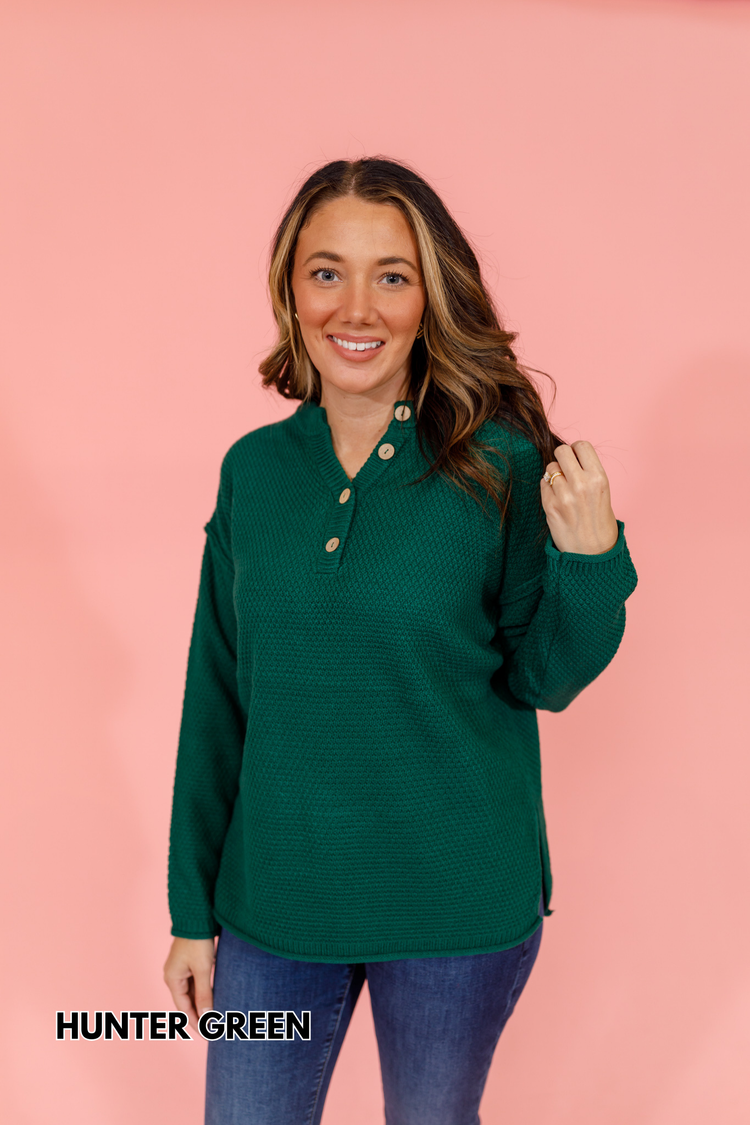 Button Henley Sweater, VARIOUS S-3XL