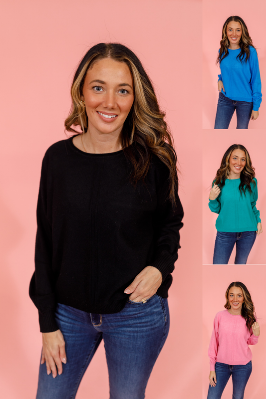 Front Seam Round Neck Sweater, VARIOUS S-3XL