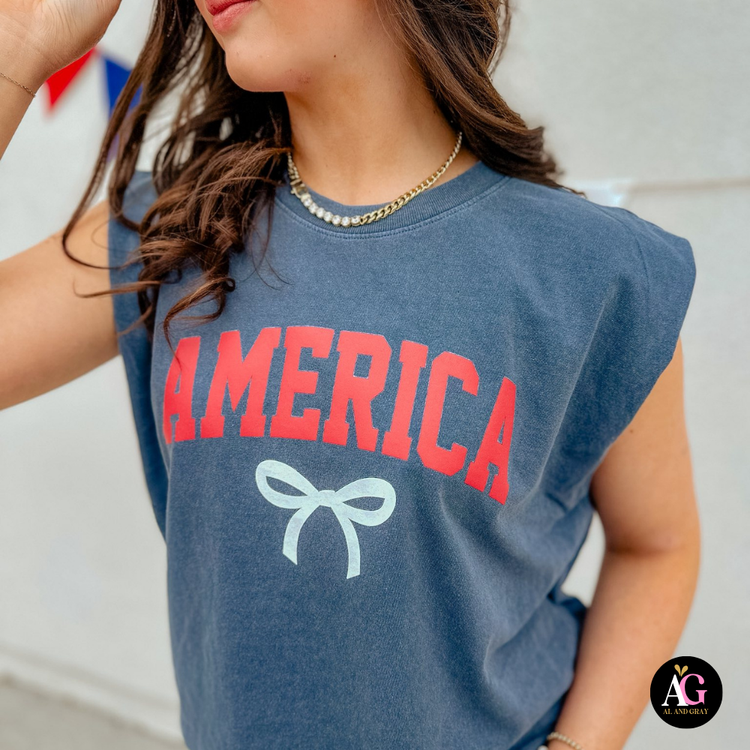 America Bow Graphic Tank Al + Gray Graphic Tees