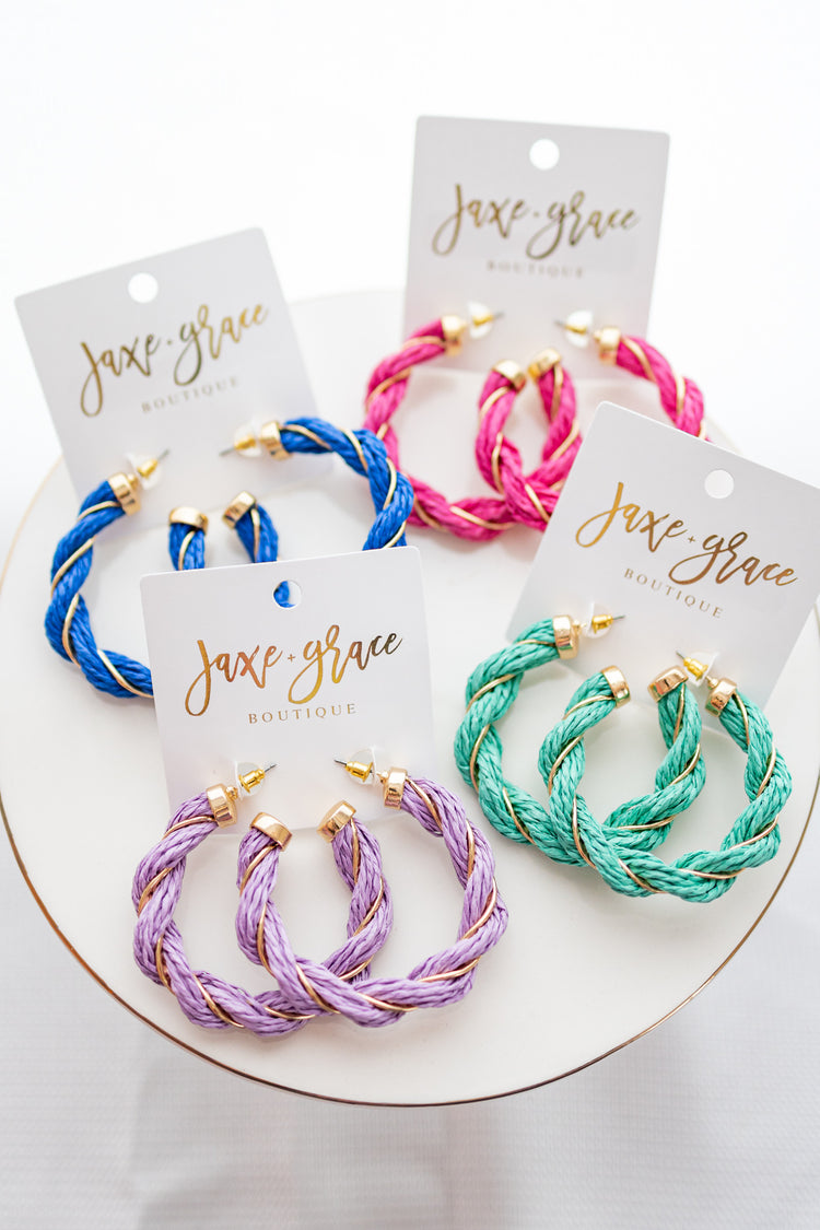 Raffia & Wire Twisted Hoops, VARIOUS